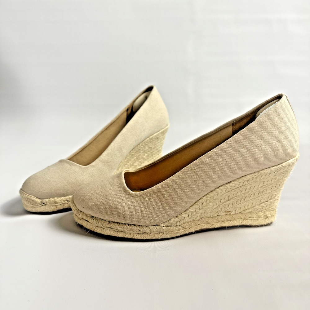 Coastal Grandma Espadrille Wedge Canvas Pumps Neutral J.Crew Size 8 Boho Resort